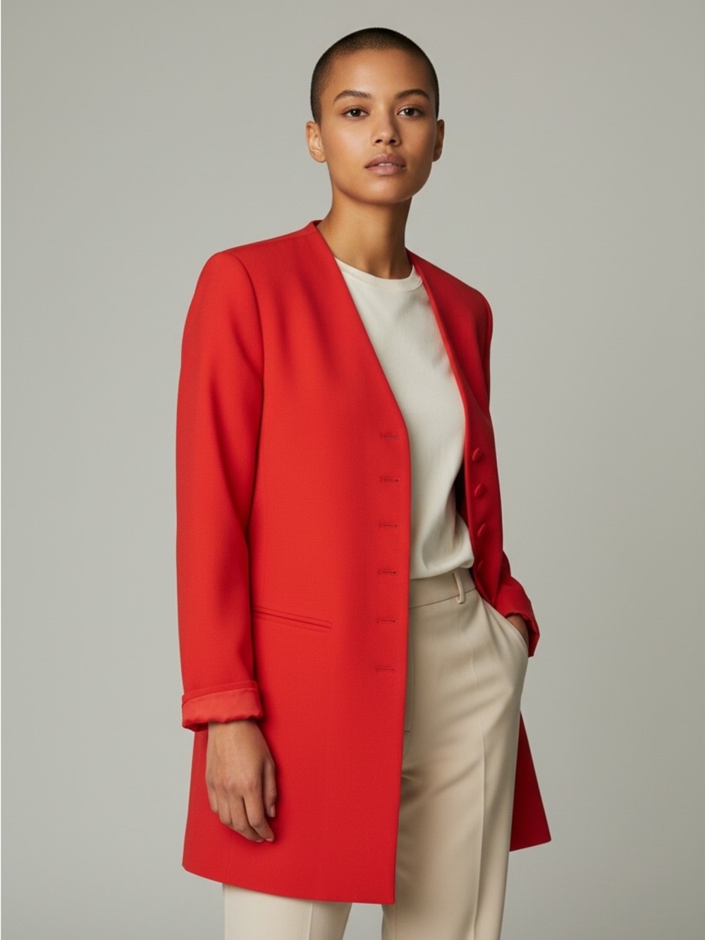 NWT Vintage Mirror Room 100% Silk Women's Red Button-Front Blazer Jacket Size 8